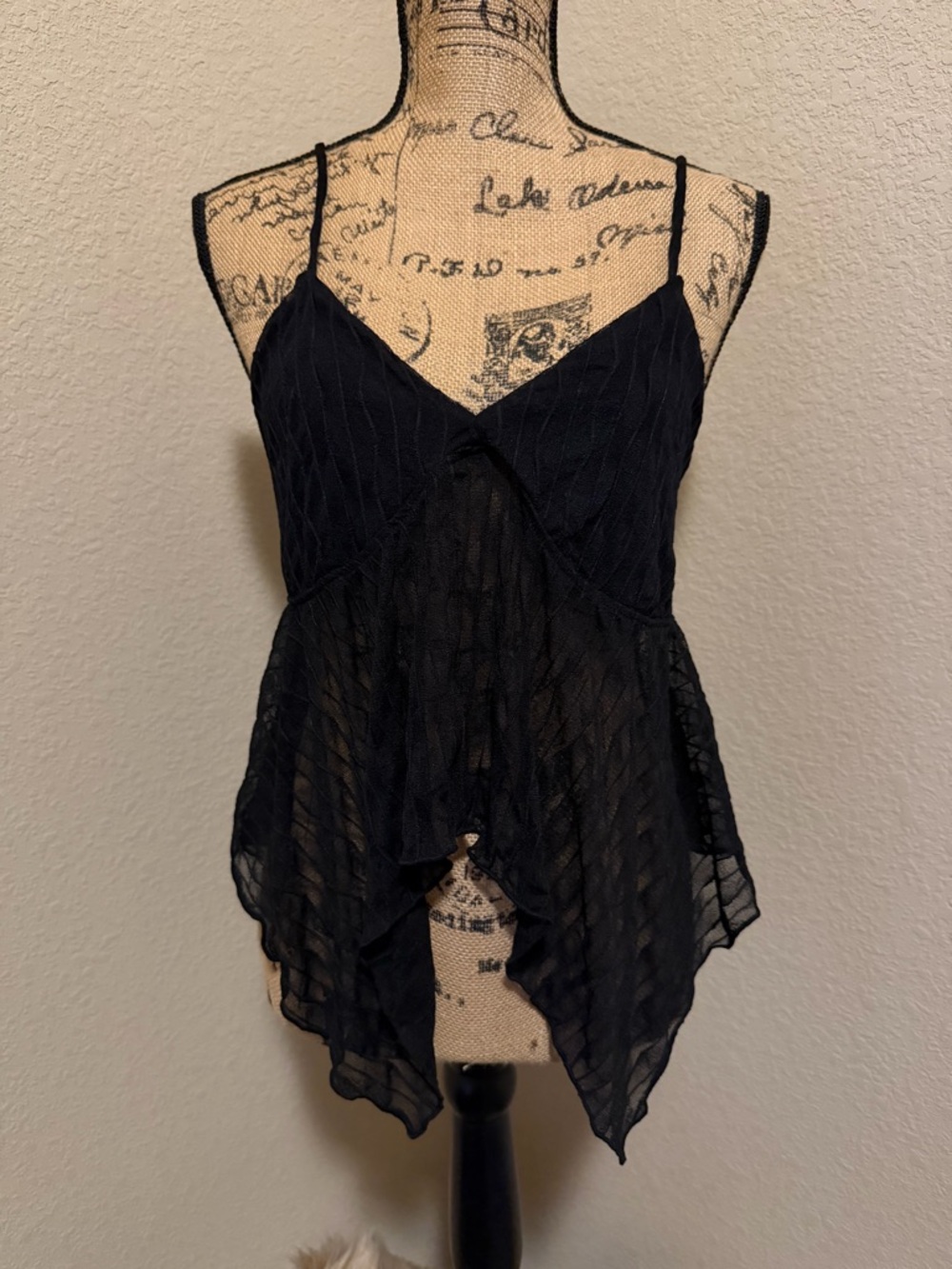 shosho Black Sheer Camisole with Ribbon Straps